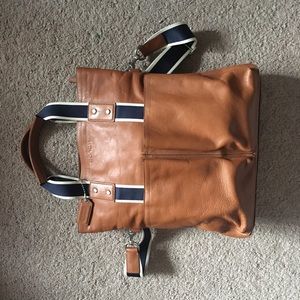 Coach charles tan/brown leather tote